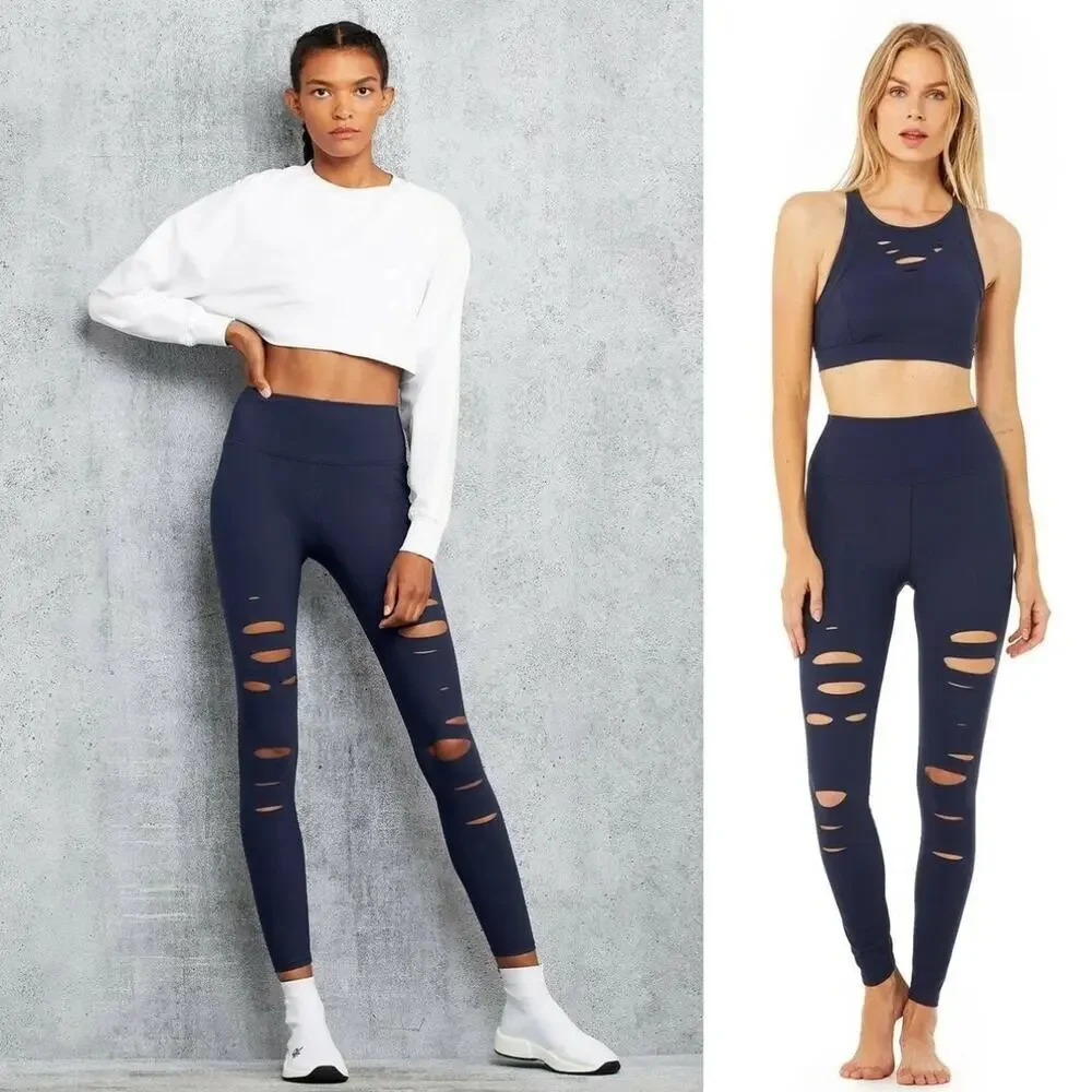 ALO YOGA Warrior High-Waist Ripped Legging Sz XXS Black